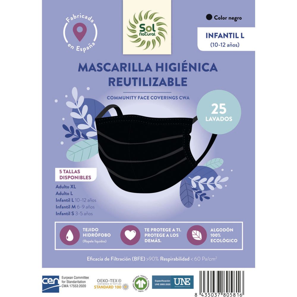Solnatural Mascarilla Algodon Niño L